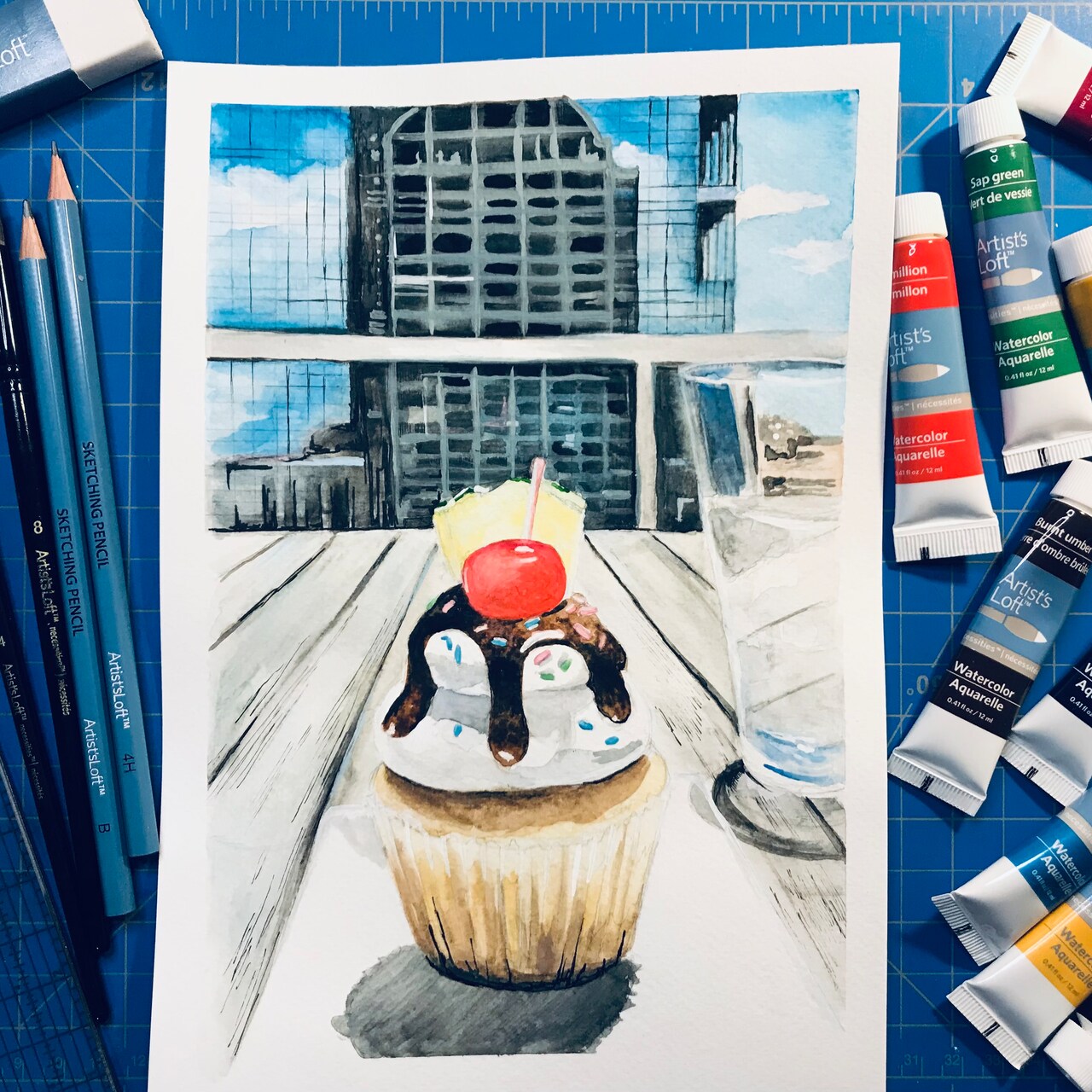 Painting a One-Point Perspective Cupcake, Part II